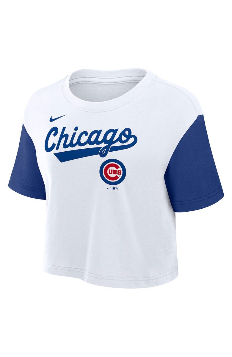 Nike Women's Nike White/Royal Chicago Cubs Script Cropped Performance T-Shirt, Alternate, color, 