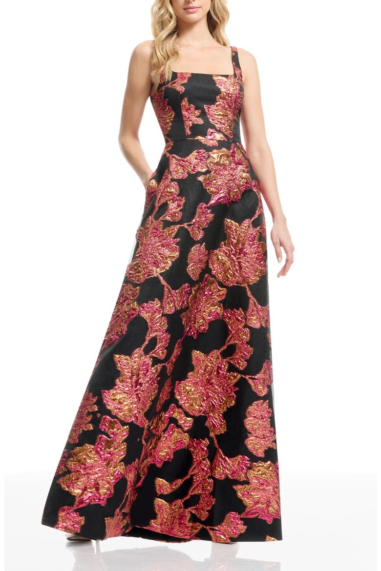 Vienna Jacquard Sleeveless Gown, Main, color, FUCHSIA MULTI