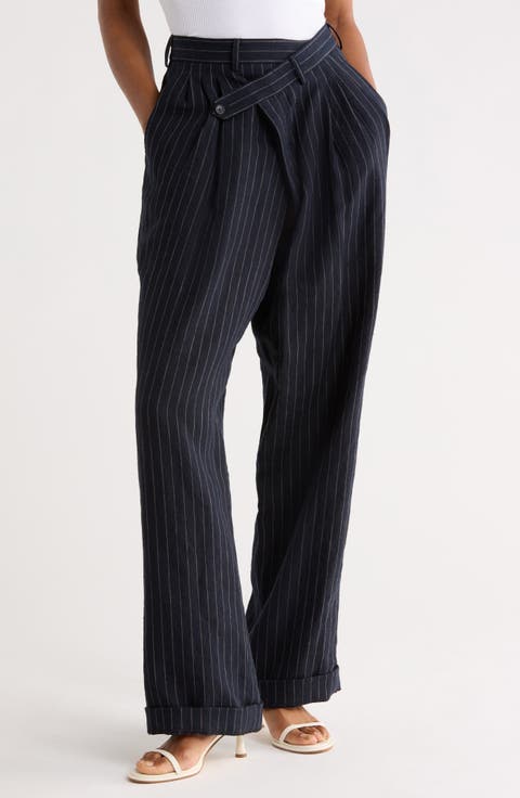 Triple Pleated Crossover Linen Pants