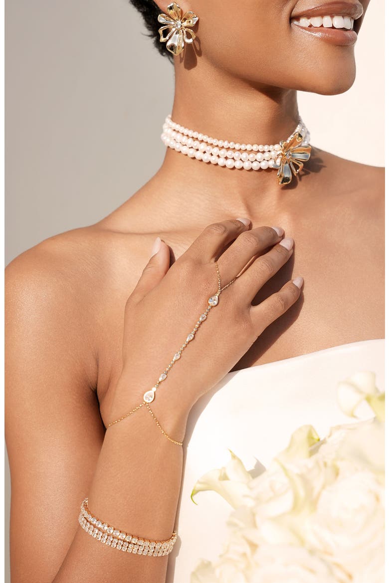 Cubic Zirconia Bezel Hand Chain, Alternate, color, GOLD