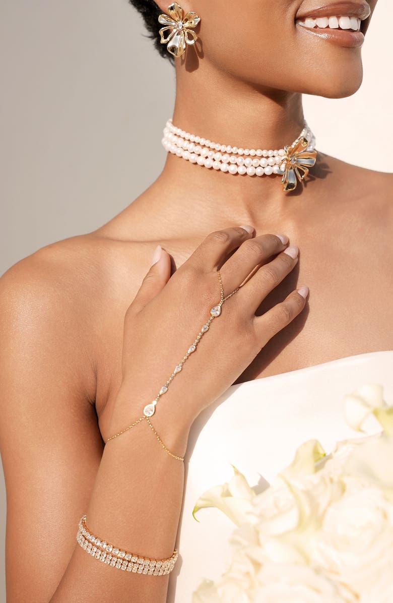 Ettika Cubic Zirconia Bezel Hand Chain, Alternate, color, Gold