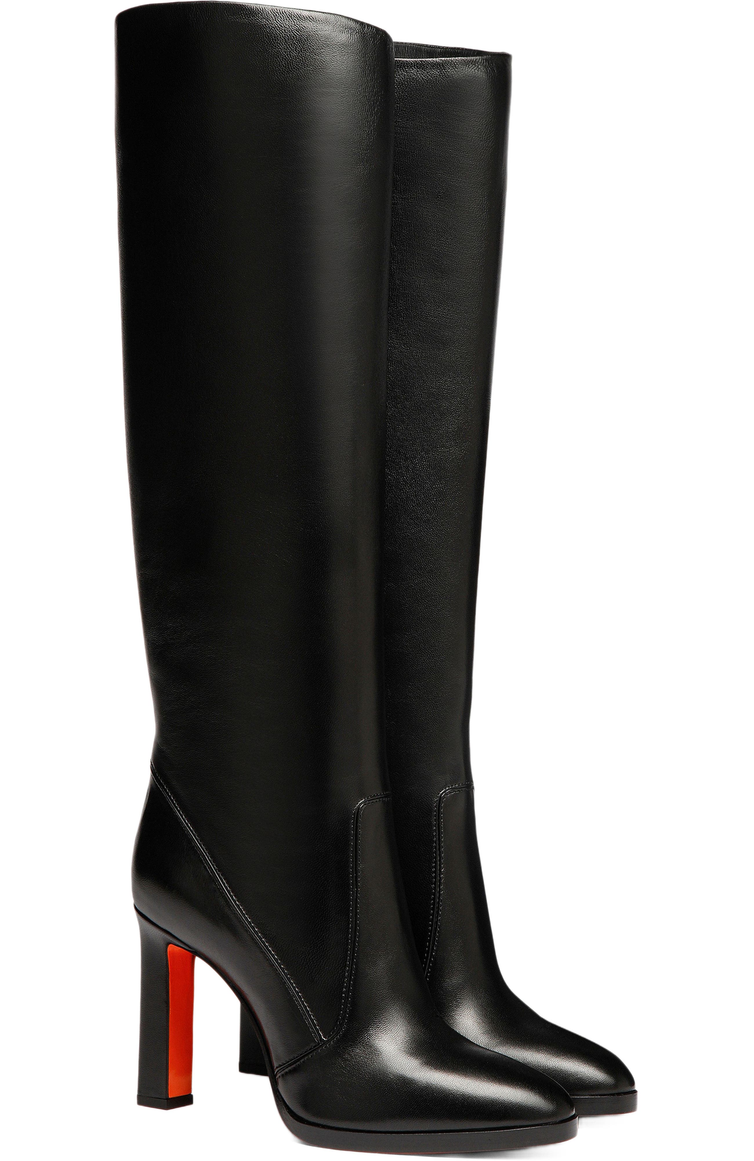 Santoni Women's leather high-heel boot, Alternate, color, Black