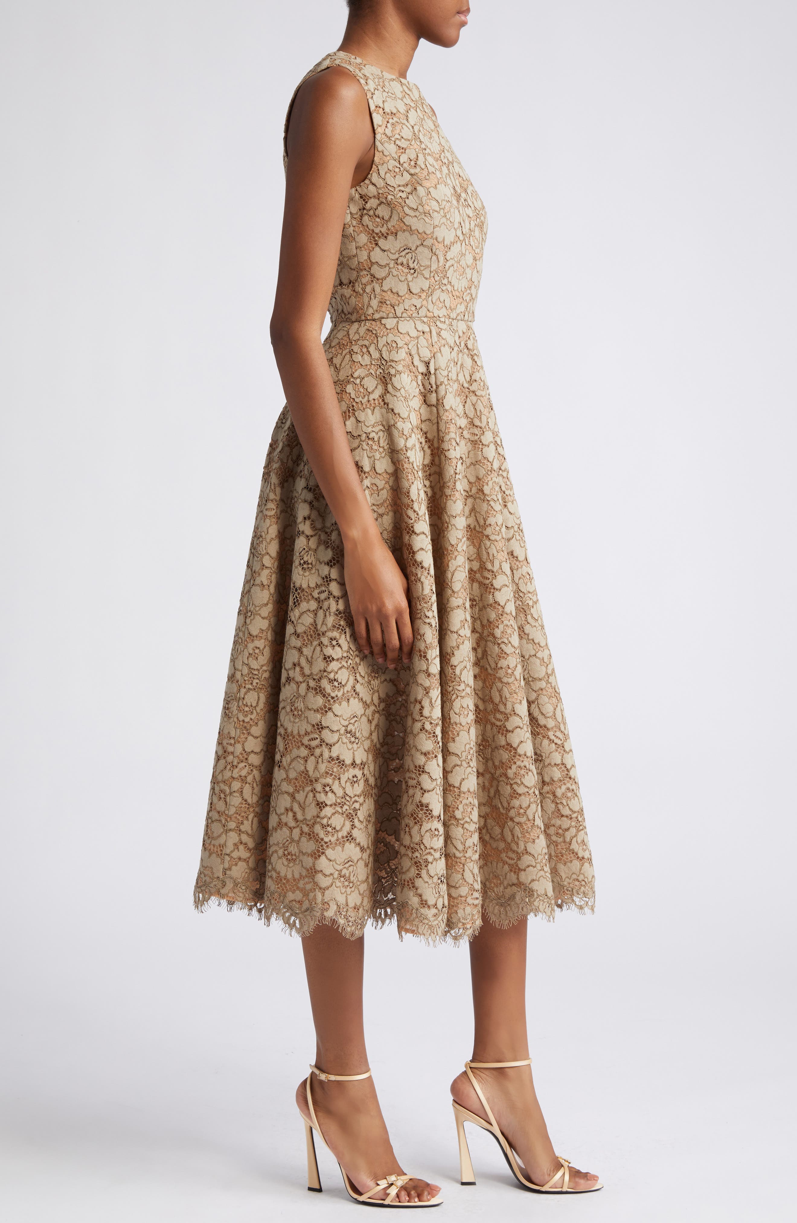 floral lace fit and flare dress Simple Matte Floral Lace Fit-and-Flare Wedding Dress