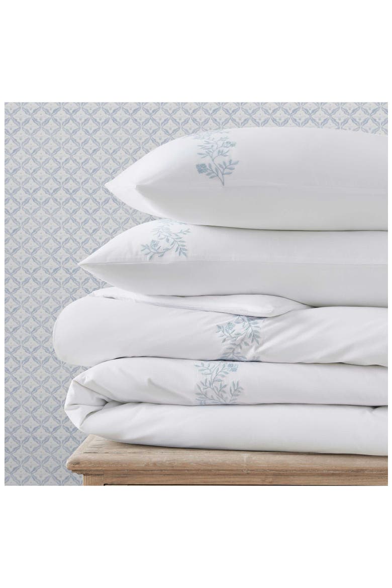 Garden Path Embroidery Cotton Duvet Set, Alternate, color, WHITE/ WINTER BLUE