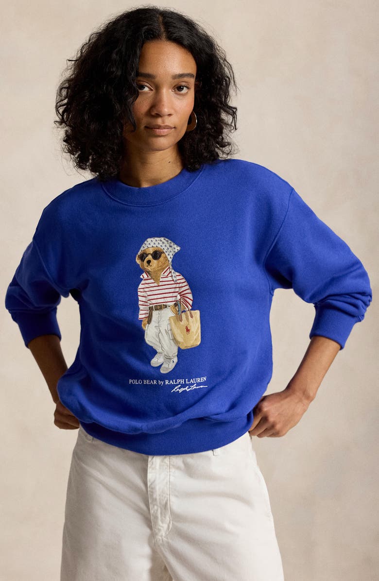Polo Ralph Lauren Polo Bear Lightweight Fleece Graphic Sweatshirt, Alternate, color, Gala Blue