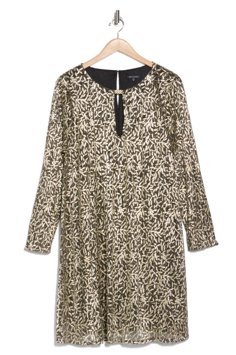 Metallic Shift Dress, Alternate, color, BLACK/ GOLD