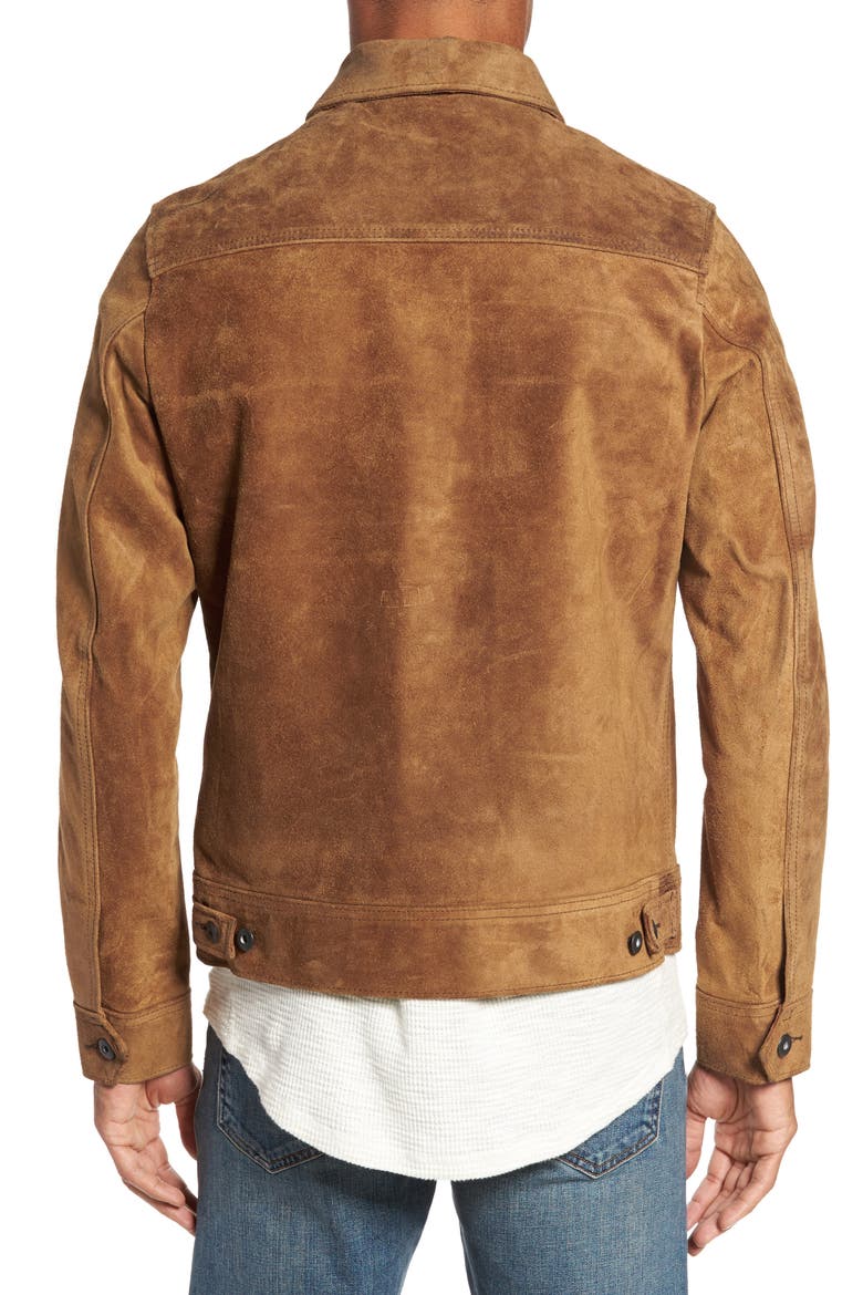 Unlined Rough Out Oiled Cowhide Trucker Jacket, Alternate, color, BROWN