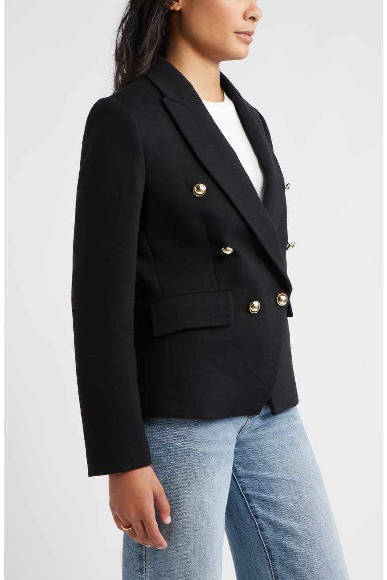 Double Breasted Twill Blazer, Alternate, color, BLACK
