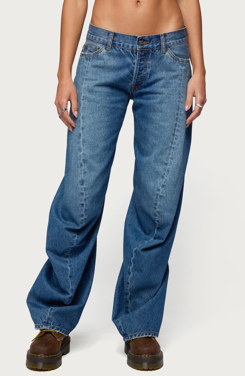 EDIKTED Maiah Low Rise Barrel Jeans, Main, color, Blue-Washed