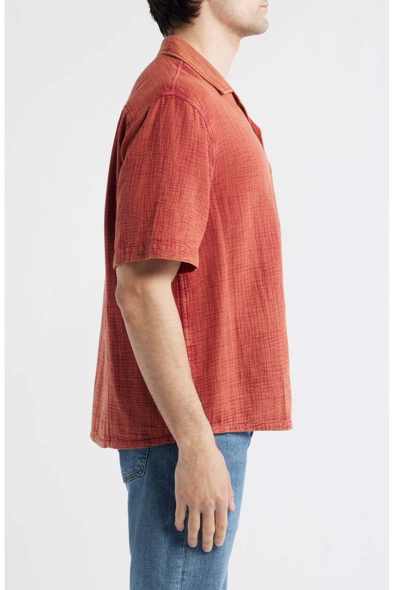 Double Cloth Short Sleeve Button-Up Shirt, Alternate, color, RED