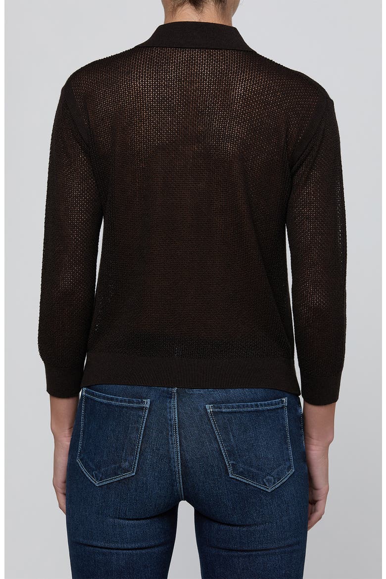 Carine Pointelle Polo Sweater, Alternate, color, COFFEE BEAN
