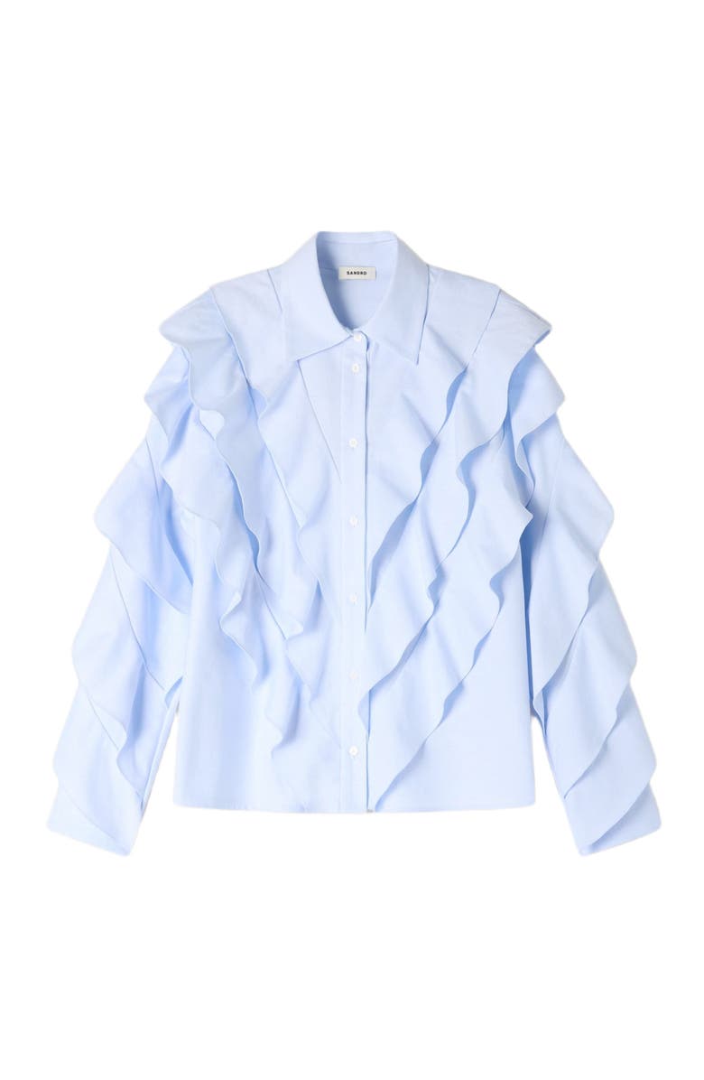 SANDRO Ruffled cotton shirt, Alternate, color, Sky Blue