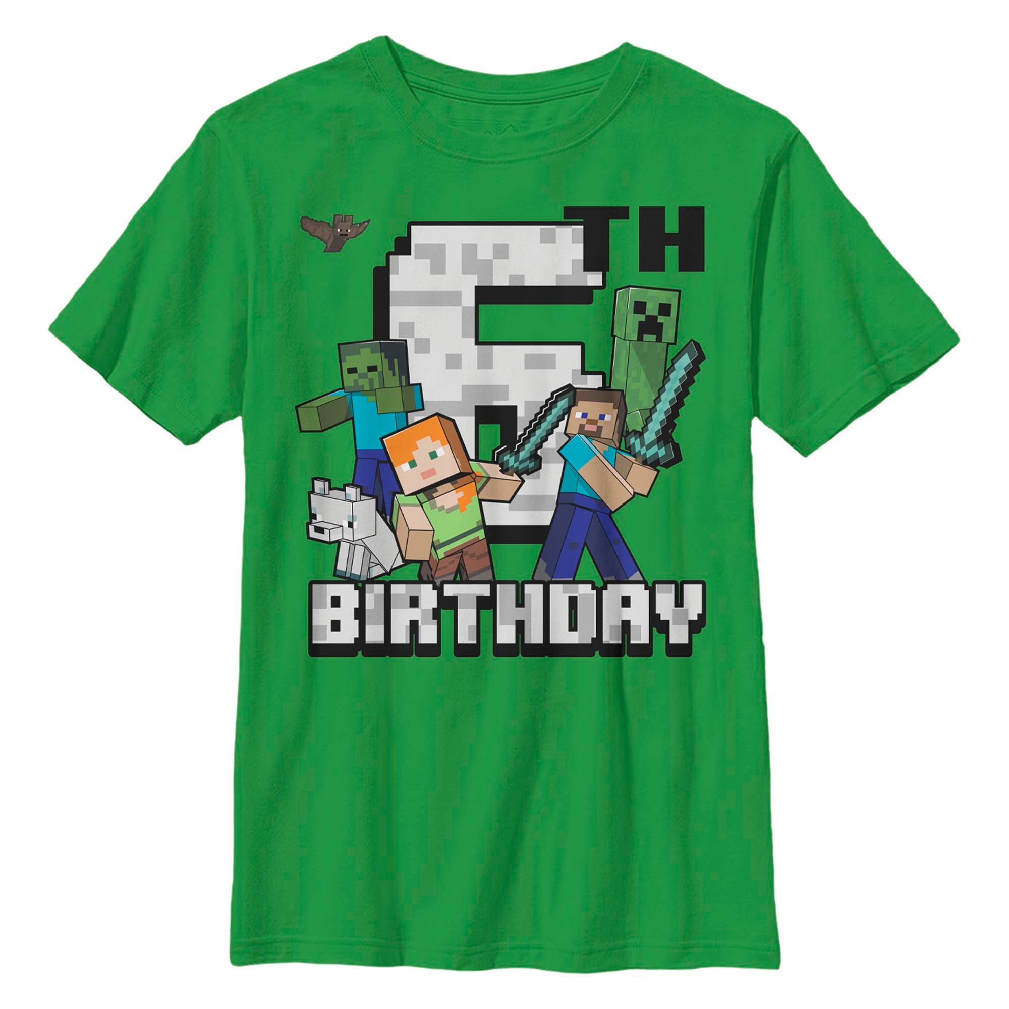Boy's Minecraft Happy 6th Birthday  Graphic T-Shirt in Kelly Green 