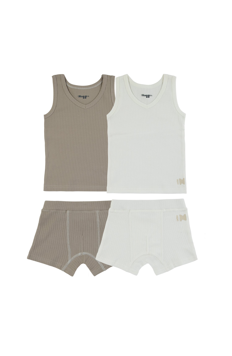 NoggiWear Ribbed Loungewear Set, Main, color, Taupe / Off-White