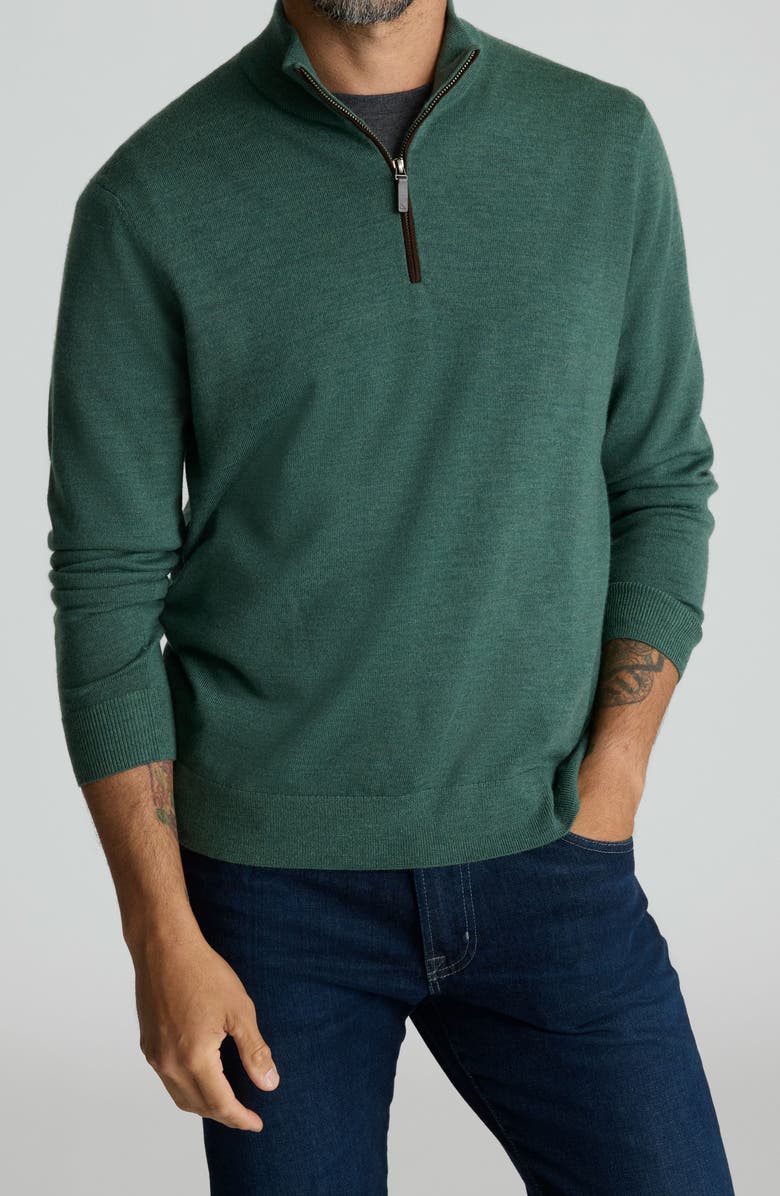 UNTUCKit Belguardo Merino Wool Quarter Zip Sweater, Main, color, Emerald Green