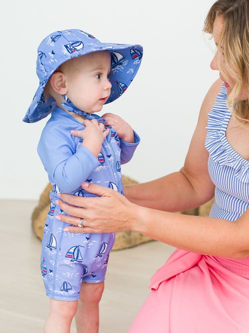 Ruggedbutts Boys Long Sleeve One Piece Rash Guard In Blue Seas The Day