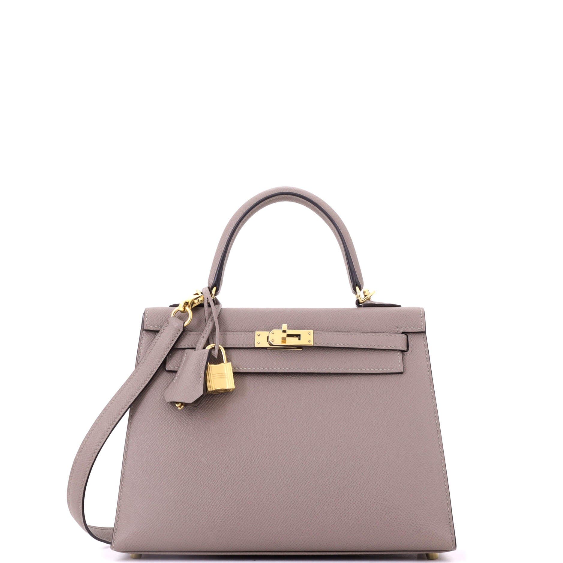 Pre-Owned Hermes Kelly Handbag Grey Epsom with Gold Hardware 25, Main, color, Gris Asphalte