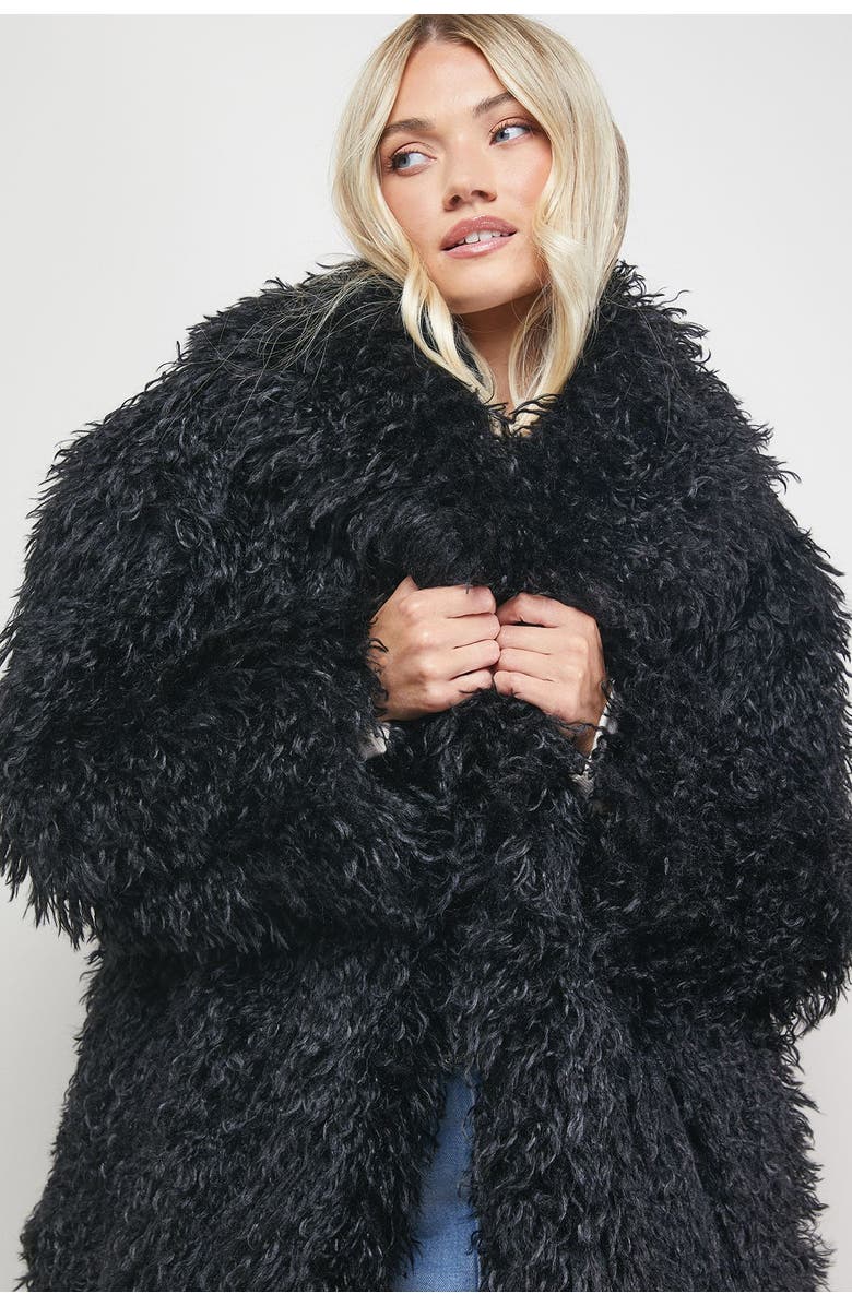 Oasis Mongolian Faux Fur Short Coat, Alternate, color, Black