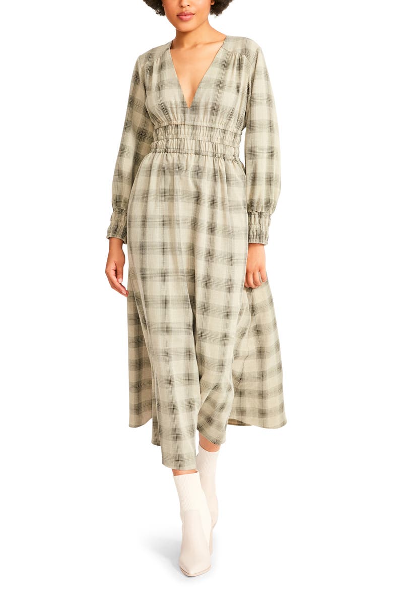 BB Dakota by Steve Madden Long Live Plaid Long Sleeve Midi Dress, Main, color,