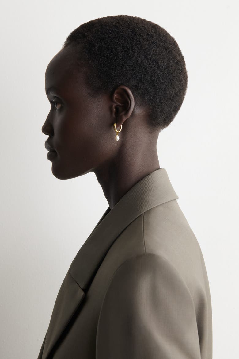 Mismatched Teardrop Pearl Hoop Earrings, Alternate, color, GOLD
