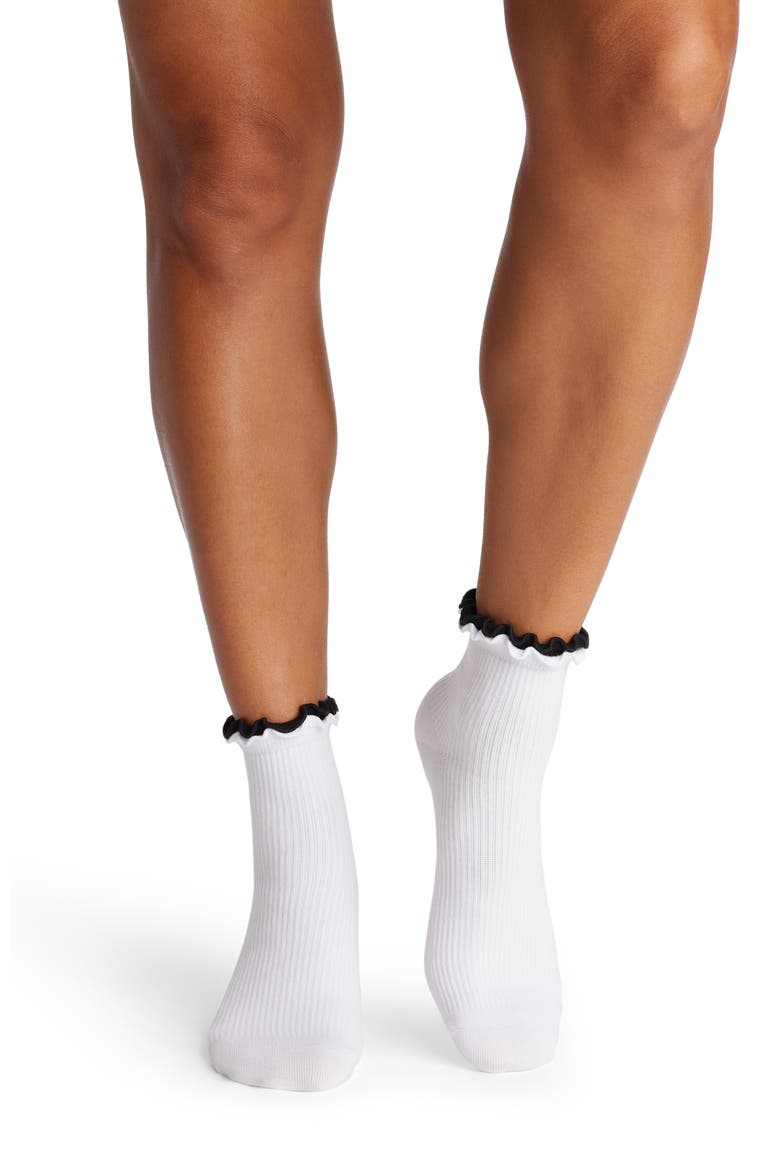 Solid Double Ruffle Lightweight Quarter Socks, Alternate, color, WHITE RUFFLE