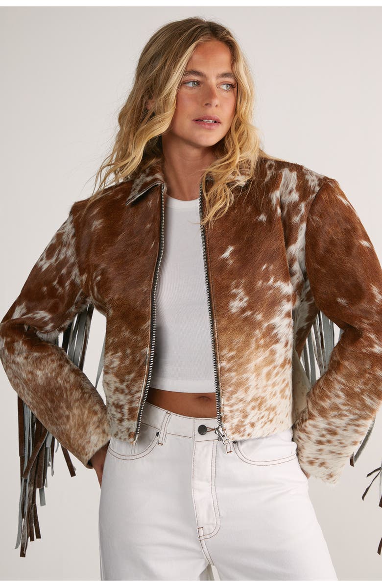 NASTY GAL Zip Through Fringe Jacket, Main, color, Brown