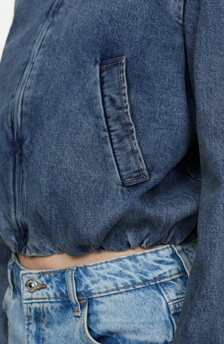 MANGO Crop Zip Lined Denim Bomber Jacket, Alternate, color,