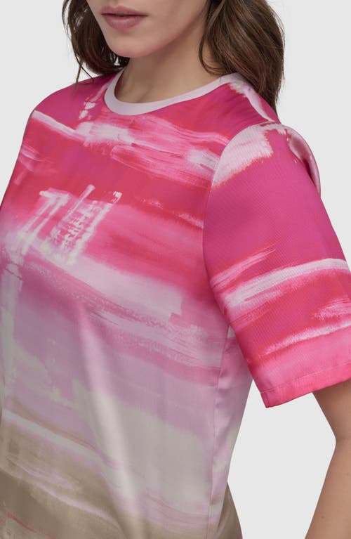 Dkny Print Scarf Twill Short Sleeve Top In Pink