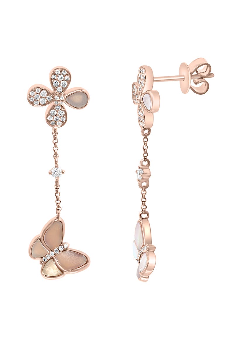 14K Rose Gold Diamond,Mother of Pearl Earrings, Alternate, color, Hematite and FW Blush Pearl