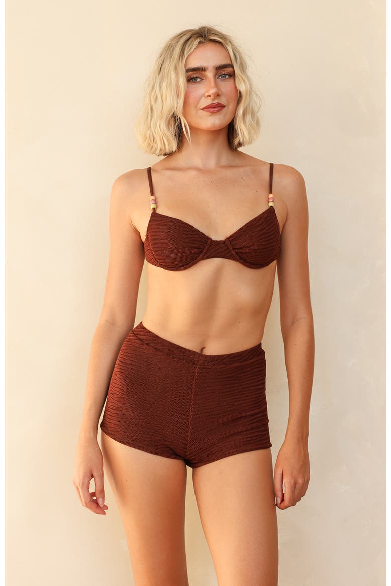 Farrah Elastic Waist Booty Short, Main, color, Mocha Crinkle