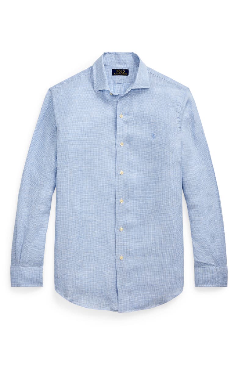 Polo Ralph Lauren Classic Fit Houndstooth Linen Button-Up Shirt, Alternate, color, Cabana Blue White