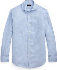 Polo Ralph Lauren Classic Fit Houndstooth Linen Button-Up Shirt