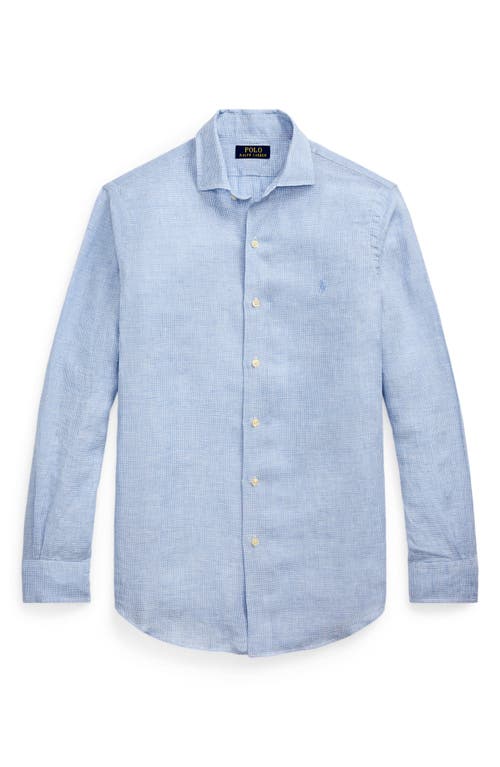Polo Ralph Lauren Classic Fit Houndstooth Linen Button-up Shirt In Blue