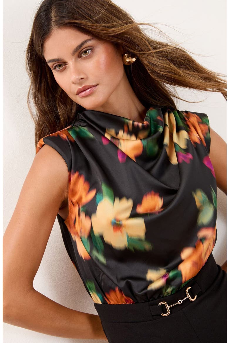 Floral Print Flare Jumpsuit, Alternate, color, BLACK