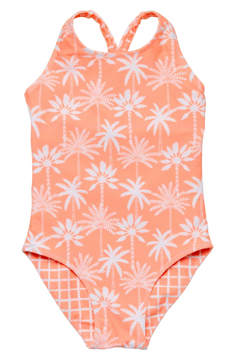 Snapper Rock Kids' Cali Palms Reversible One-Piece Swimsuit, Main, color, Orange