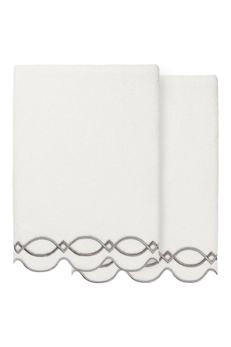 Diamond Chain Scallop Set of 2 Bath Towels, Main, color, WHITE/ GRAY
