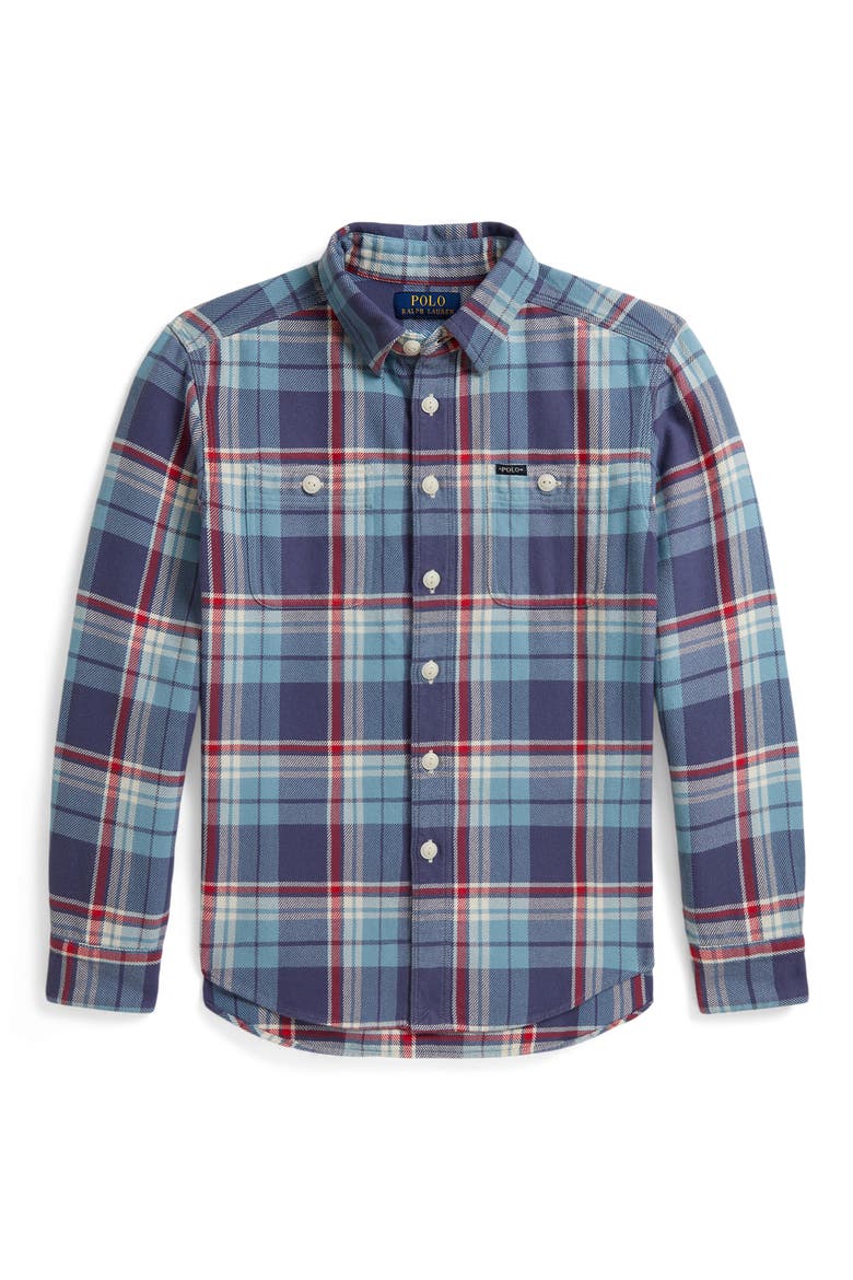 Kids' Plaid Lightweight Flannel Shirt, Main, color, DUSTY BLUE RED MULTI