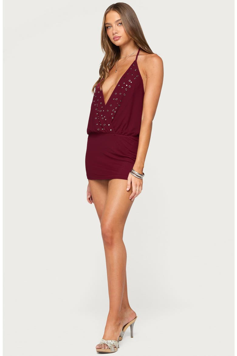 Maela Stud & Grommet Halter Minidress, Alternate, color, BURGUNDY