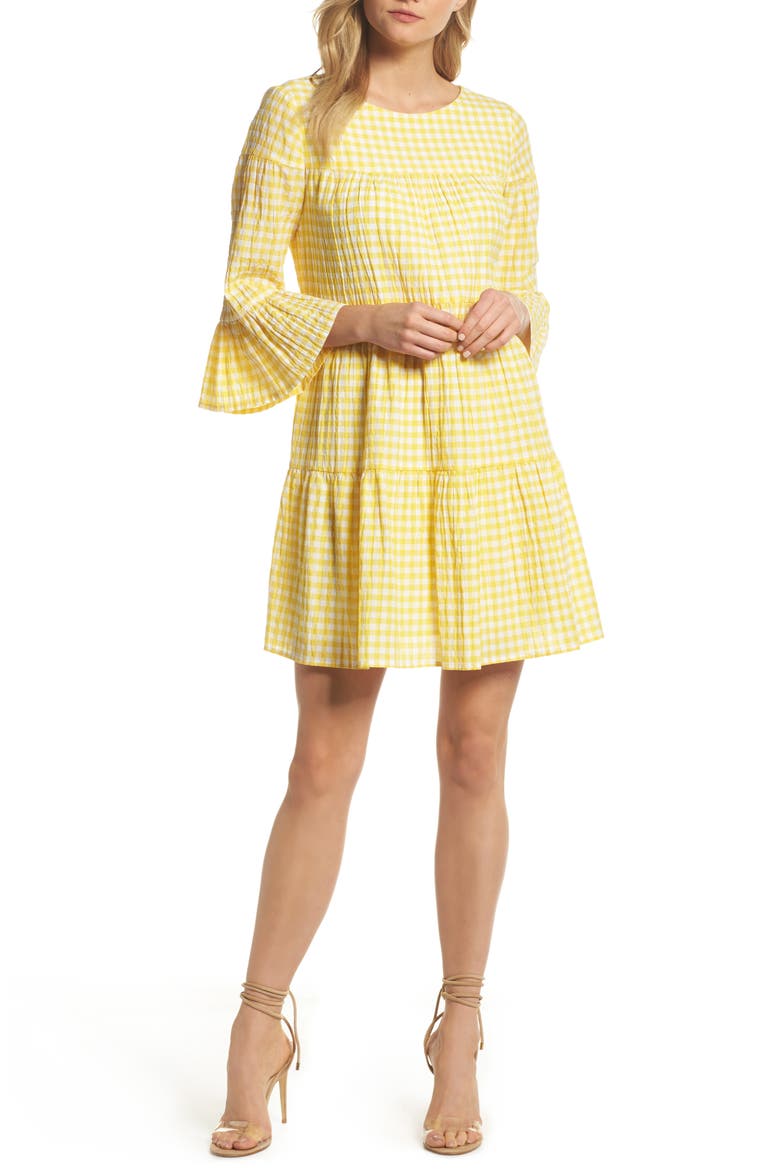 Gingham Swing Dress, Main, color, YELLOW/ WHITE