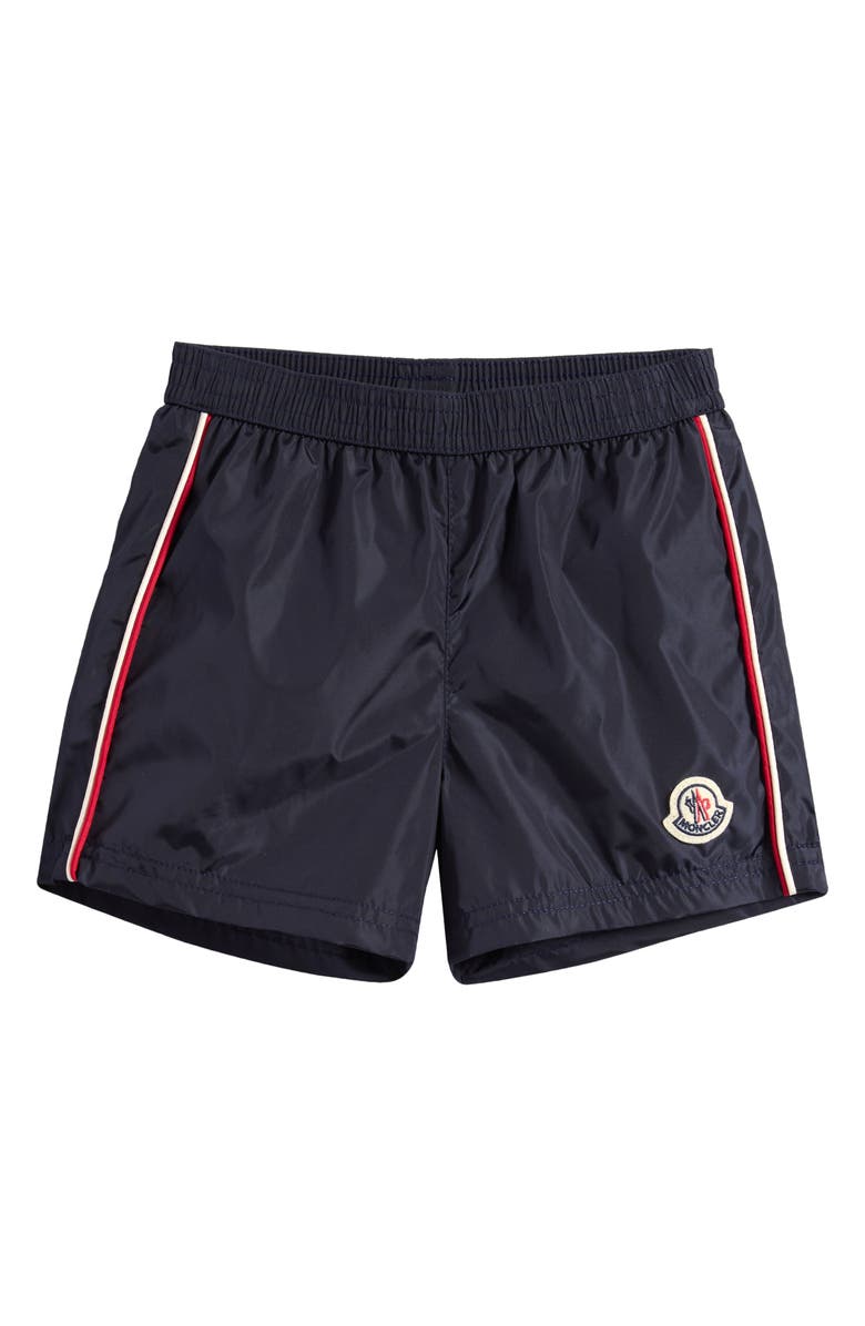 Moncler Kids' Logo Patch Swim Trunks, Main, color, Navy