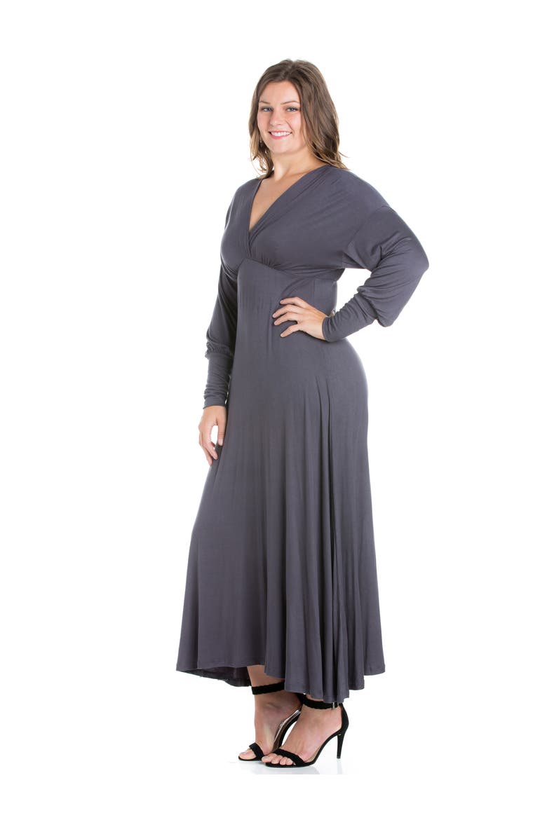 Plus Size V-Neck Long Sleeve Maxi Dress, Alternate, color, Charcoal