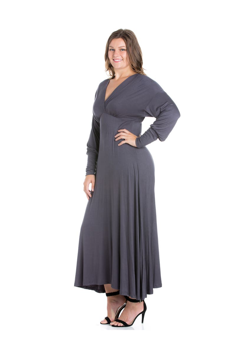 24seven Comfort Apparel Plus Size V-Neck Long Sleeve Maxi Dress, Alternate, color, Charcoal