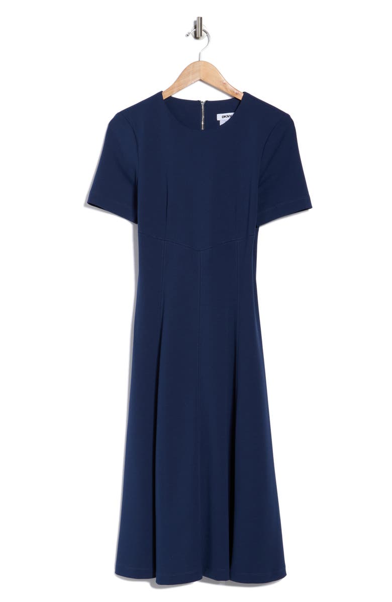 DKNY Jewel Neck Fit & Flare Dress, Alternate, color, Indigo