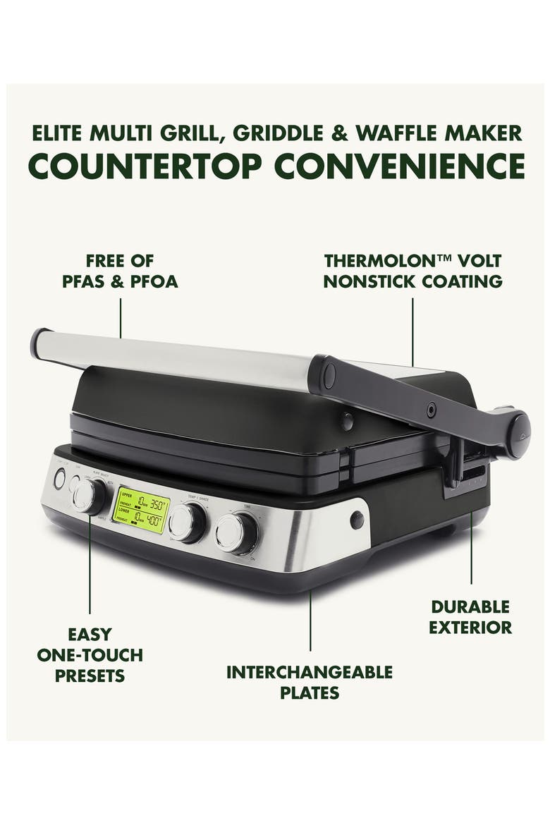 Elite Ceramic Nonstick Multi Grill/Griddle/Waffle Maker, Alternate, color, BLACK
