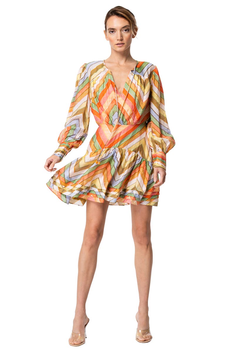 CIEBON Emerie Chevron Stripe Long Sleeve Minidress, Alternate, color, Tangerine Multi