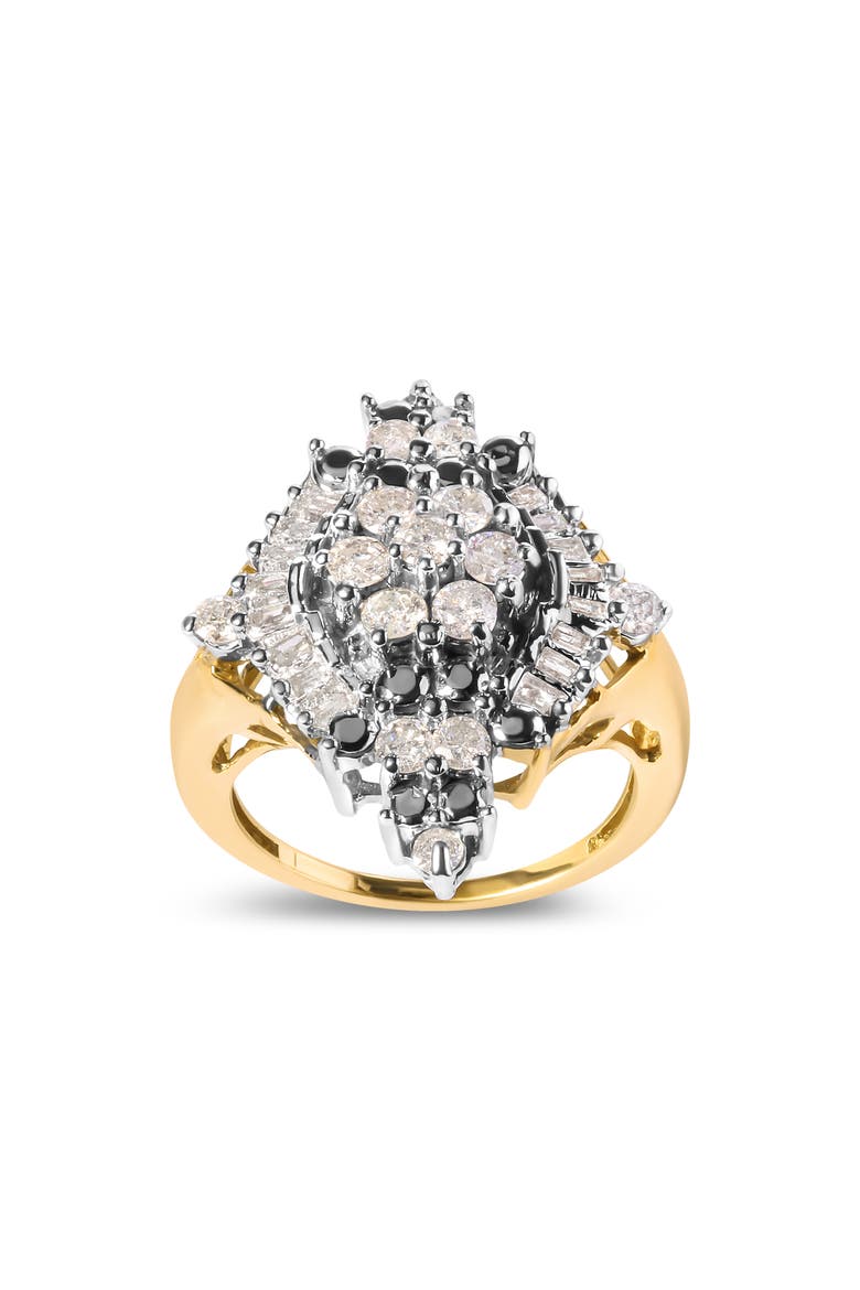 10K Yellow Gold 1 Cttw Diamond Cluster and Rhombus Halo Ring, Alternate, color, Yellow