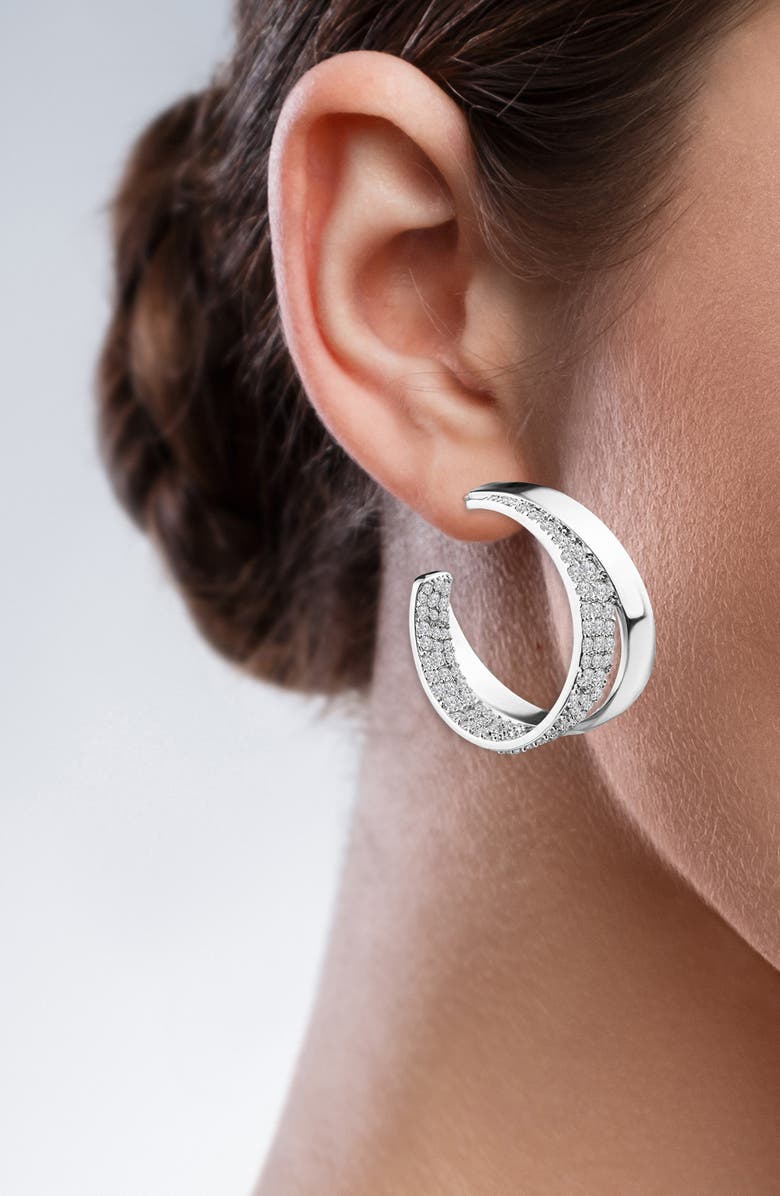 CZ by Kenneth Jay Lane Pave CZ Double Hoop 32mm Earrings, Alternate, color, Clear/Silver