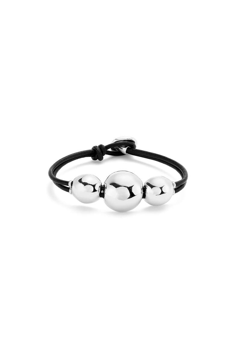 Sterling Silver-Plated Leather Strap with Three Large Central Balls, Main, color, Silver