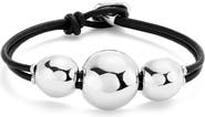 UNODE50 Sterling Silver-Plated Leather Strap with Three Large Central Balls