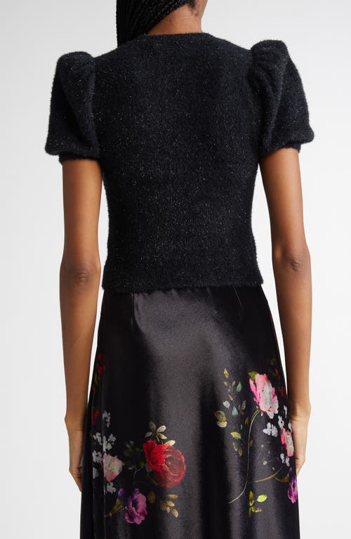 Shop Alice And Olivia Alice + Olivia Ciara Metallic Puff Sleeve Sweater In Black